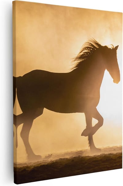 Artaza Canvas Schilderij Paard - 80x100 cm - Groot - Wanddecoratie Zonsondergang - Muurdecoratie Paarden - Schilderijen Op Canvas Dieren