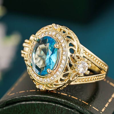 Huitan Klassieke Elegante Ring voor Vrouwen Feest Bruiloft Luxe Vingeraccessoires Gouden Kleur Delicaten Sieraden Ingelegd met Glanzende Blauwe CZ 8 white