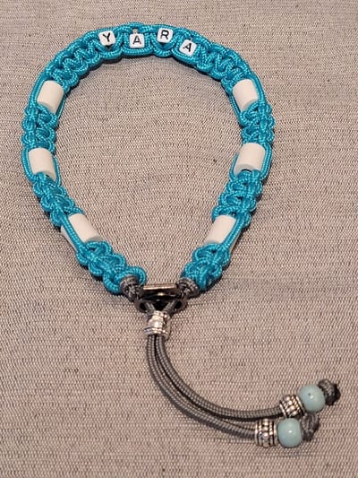 Anti- Vlooienband Tekenband Paracord met Naam 60-70CM TURQUOISE (GEEN RECHT VAN RETOUR)