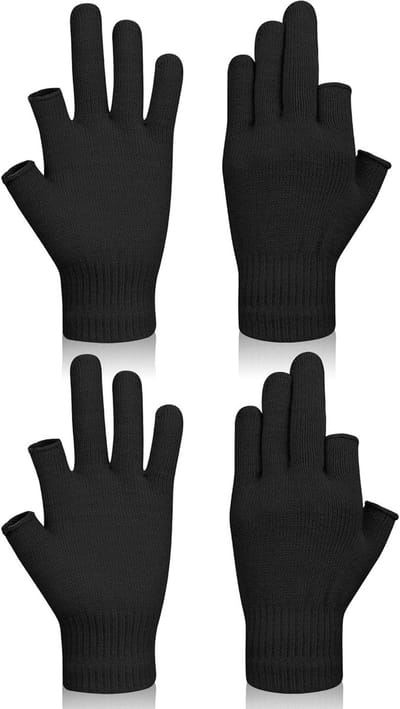 Thermische Vingerloze Handschoenen voor Winter - Rekbare en Warme Halfvinger Knitted Handschoenen voor Mannen en Vrouwen, Zwart