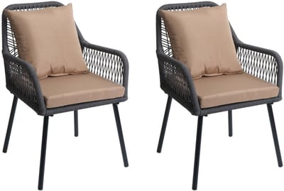 Set van 2 tuinstoelen MCW-O12, zit-/rugkussen aluminium touwvlechtwerk Rope ~ antraciet, bekleding taupe