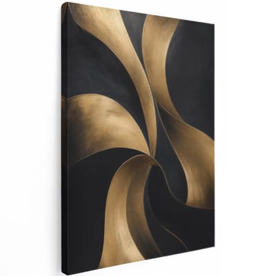 Artaza Canvas Schilderij Abstract Goud Zwart - Art Deco Vormen - 60x80 cm - Wanddecoratie Woonkamer - Schilderijen - Muurdecoratie