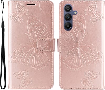 Coverup Hoesje - Geschikt voor Samsung Galaxy A17 / A26 / A16 Hoesje - Coverup Vlinders Book Case - Rose Gold