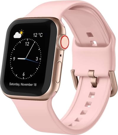 By Qubix - Geschikt voor Apple Watch bandje - Soft siliconen bandje met gespsluiting - Roze - Geschikt voor Apple Watch 44mm / 45mm / 46mm / 49mm (Ultra 1,2 en 3) - Smartwatch bandje