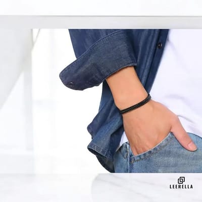 Leerella Vergulde RVS Armband – Zwart 19 cm – Unisex – 6mm Breed – Tijdloos Cadeau voor Elke Gelegenheid