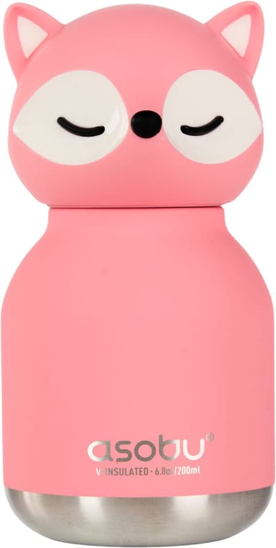 Asobu Mini Bestie Pink Fox Drinkfles Thermofles 200 ml - Asobu MINI Besties – Schattige mini thermosfles 200 ml – Dieren drinkfles – BPA-vrij – To go – Cadeautip
