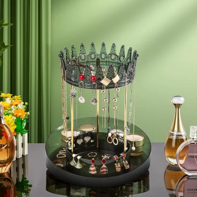360° Rotating Sieraden Organizer - Sieraden Display Stand, Hanger voor Halskettingen en Armbanden, Sieraden Toren en Horloge Houder voor Dames en Meisjes (Donkergroen)