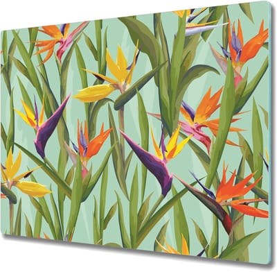 Glazen Snijplank - Kookplaatafdekking - Keuken Beschermen - Hittebestendig Gehard Glas - 80x52cm - Bladeren Pastel