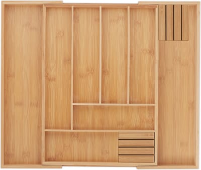 Bestekbak bamboe - uitschuifbaar - 32 - 52 cm breed - 2 messenhouders