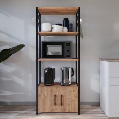 Keukenkast Arhuni 139x56x30 cm zwart en eikenkleurig [en.casa]