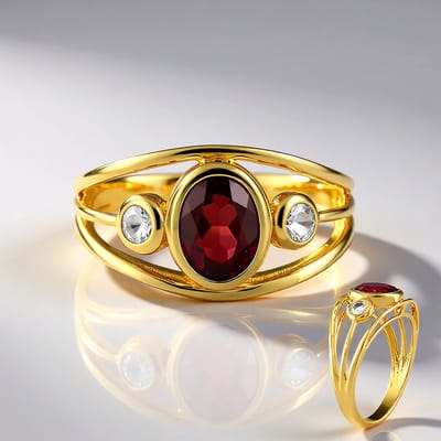 Cavill - Vergulde 925 Sterling Zilveren Ring met 1,461 ct Malawi Granaat en 0,297 ct Tanzanische Zirkonen - Elegante Ovale Edelsteenring voor Dames