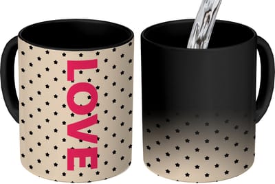 Magische Mok - Foto op Warmte Mokken - Koffiemok - Love - Stippen - Roze - Magic Mok - Beker - 350 ML - Theemok - Mok met Tekst