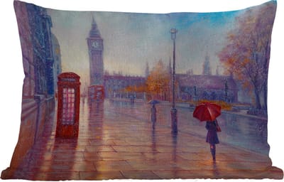 Buitenkussens - Schilderij - Olieverf - Londen - Telefoon - 60x40 cm - Weerbestendig