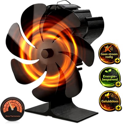 Zentex® Kachelventilator - Houtkachel Ventilator - 7 bladen - Incl. thermometer – Fluisterstil - Zwart