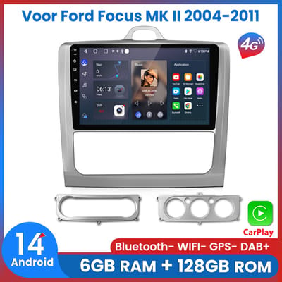 Awesafe 6GB+128GB Autoradio - Geschikt Voor Ford Focus MK II 2004 t/m 2011 - Draadloze Carplay Android Auto - Touchscreen - GPS Navigatie 4G WiFi - Bluetooth Radio - 8 Kern V1PRO