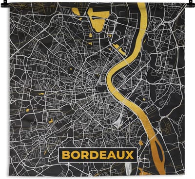 Wandkleed - Wanddoek - Frankrijk – Bordeaux – Stadskaart – Plattegrond – Kaart - 180x180 cm - Wandtapijt