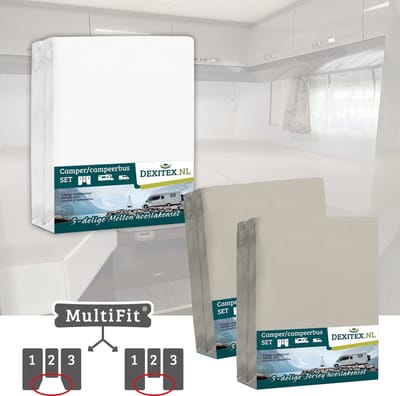 Dexitex 1 x molton 2 x hoeslaken ZANDKLEUR/ 3 delige set-Geschikt voor Camper lengtebedden of enkele bedden