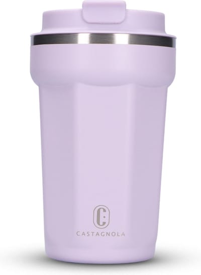 Castagnola Thermosbeker - Koffiebeker To Go - Travel Mug voor Koffie en Thee - Theebeker - 380 ML - RVS - Lichtpaars - Octagon