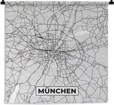 Wandkleed - Wanddoek - München - Kaart - Plattegrond - Stadskaart - Duitsland - 180x180 cm - Wandtapijt