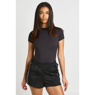 boohoo Dames Second Skin Korte Mouw Hoge Hals Bodysuit | Zwart | Maat: 36