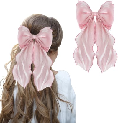 Dailygoody - Haarstrik - Haaraccessoire - Elegante haarspeld - Roze - Grote haarstrikken - Geschikt voor vrouwen en meisjes - Zeemeerminnen geïnspiree