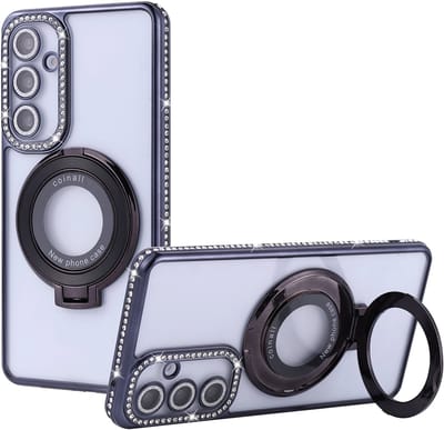 Hoesje Geschikt voor Samsung Galaxy S25 / S24 Magsafe hoesje Zwart - Lens beschermer ring Luxury Bling Sparkly Diamond backcover