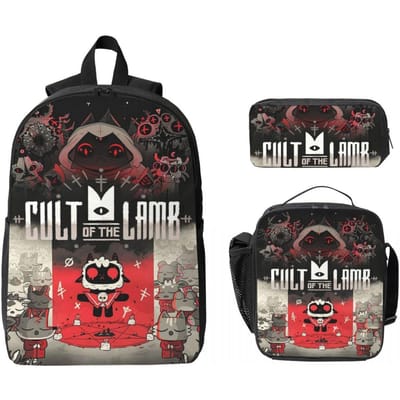 3 Stuks Cult Of The Lamb Spel Schooltassen Set voor Kinderen Etui Rugzak Sets met Lunchbox Voor Schoolleerlingen Rugzak