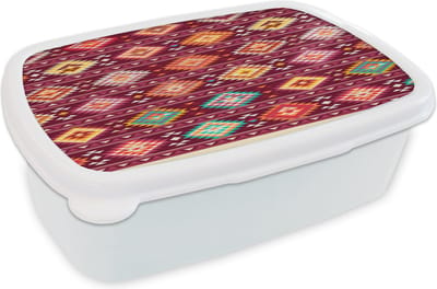 Broodtrommel Wit - Lunchbox - Brooddoos - Patroon - Native American - Amerika - 18x12x6 cm - Volwassenen