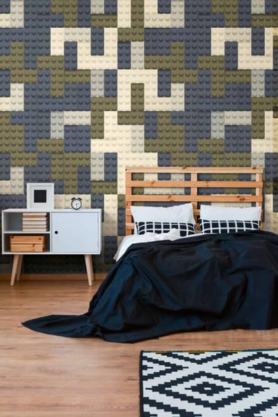 BOUWSTENEN FOTOBEHANG | Camouflage - Beige Blauw Groen - A.S. Création Lilly & Luis