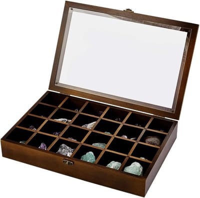 24 Grid Bruine Sieraden Tray Box - Houten Verstelbare Display Case voor Schelpen, Verzamelobjecten en Cadeaus voor Vrouwen