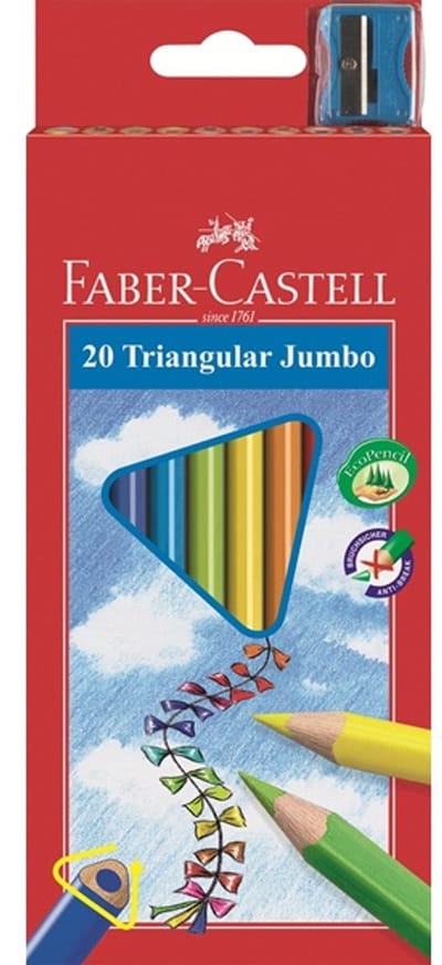 Faber-Castell kleurpotloden - Jumbo - driekantig - etui à 20 stuks - met puntenslijper - FC-116520