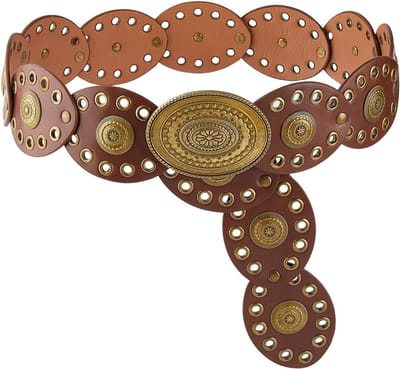 Boho Disc Tailleband van 6 cm Breed - Vintage Cowgirl Riem voor Festivals, Jurken en Broeken met Disc Design