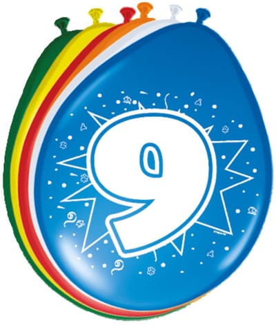Folat Verjaardag feest ballonnen - leeftijd 9 jaar - 8x stuks - feestversiering
