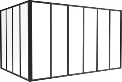 Vente-unique Glazen hoekbinnenraam van gepoedercoat aluminium - L180 x L120 x H105 - Zwart - BAYVIEW