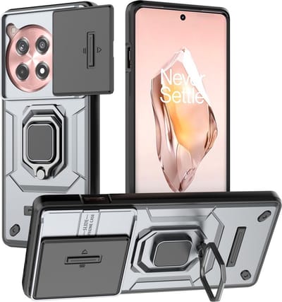 Coverup Hoesje - Geschikt voor OnePlus 12R Hoesje - Coverup Ring Kickstand Back Cover met Camera Shield - Grijs