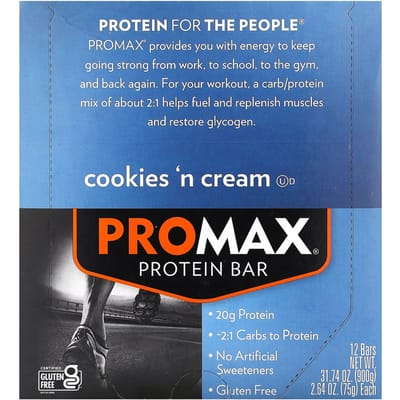 NuGo Nutrition, ProMax Eiwitrepen, Cookies & Cream, 12 Repen, 75 g (75 gr) Elk