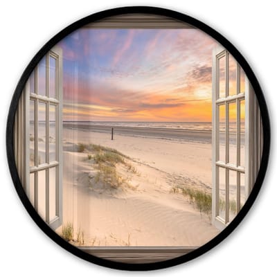 Poster in lijst Rond - Fotolijst 40x40 cm - Posters - Doorkijk - Strand - Duinen - Natuur - Landschap - Ronde posterlijst zwart - Decoratie - Wanddecoratie woonkamer - Muurdecoratie slaapkamer