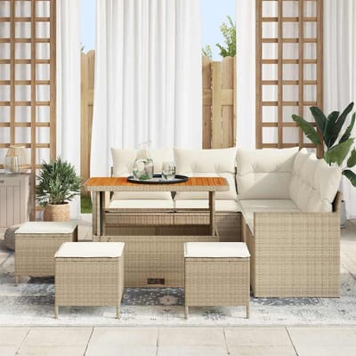 vidaXL - Tuinbank - Set - 10 - st - 7-Aantal - zitplaatsen - Beige - en - Crème
