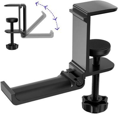 Headset houder - Koptelefoon Houder voor onder Bureau – Koptelefoon Standaard - Headset stand - Verstelbare Headset Stand – Headset Hanger - Koptelefoonhouder – Universele Koptelefoon Haak - Zwart Aluminium