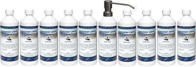 Handzeep Crème Eucalyptus 500 ml - set van 10 stuks - met gratis RVS zilverkleurige pomp - Voordeelverpakking