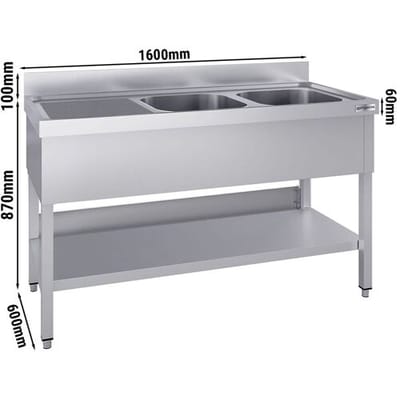 GGM Gastro Spültisch ECO - 1600x600mm - mit Grundboden - mit 2 Becken rechts Zilver