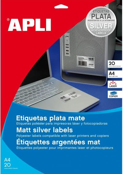 Klevende etiketten Apli Zilverkleurig Metaal 63,5 x 29,6 mm 20 Lakens