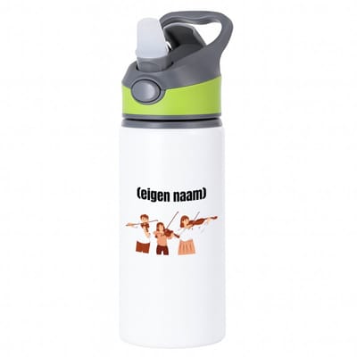 Hacebo® - 3 mensen met violen waterfles met rietje groen - Viool - muziek liefhebbers - met eigen naam - de echte viool liefhebber - cadeau - kado - water fles - 650ML