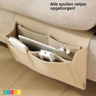 *** Bedside Pocket Opbergzak Beige - Tijdschriftenhouder - Opbergzak - Bank Organizer Opberger 27 x 21 x 10 cm - van Heble® ***
