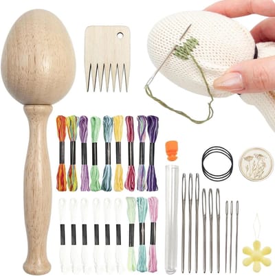 Houten Stop-ei - Reparatieset Sokken - Kleding Herstellen - Ergonomische Grip - 19.5 cm Lengte - Houtkleur