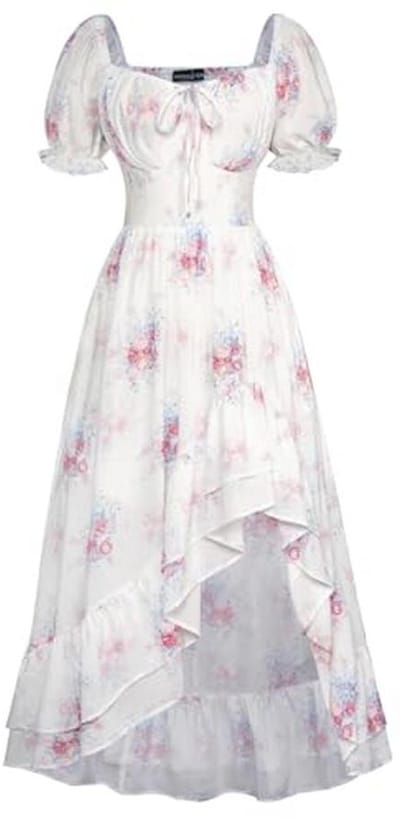Dames Renaissance Midi Jurk met Korte Mouwen en Bloemenprint