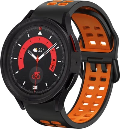 Siliconen bandje - geschikt voor Samsung Galaxy Watch 7 / Watch FE / Watch 6 / Watch 6 Classic / Watch 5 / Watch 5 Pro / Watch 4 / Watch 4 Classic - zwart-oranje