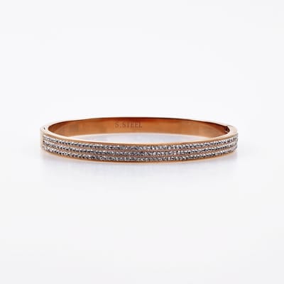 Dames Bangle Armband met Zirkonias - RVS Roségoudkleurige Kleur