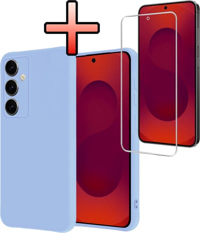 Hoesje - Met Screenprotector - Geschikt voor Samsung Galaxy S25 FE - Sterk & Shockproof - Back Cover - Siliconen Case - Telefoon Hoes - Lichtblauw