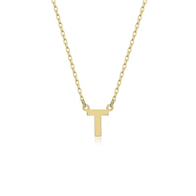 Letter T Initial Gold Plated Ketting Zilver (925 sterling) Trendy Minimalistisch Combi Bedel Goudkleurig Dames Meisje | Cadeau Voor Vrouw